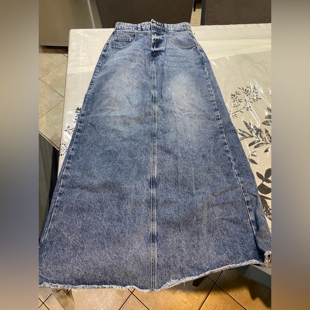 Blue Denim Maxi Skirt